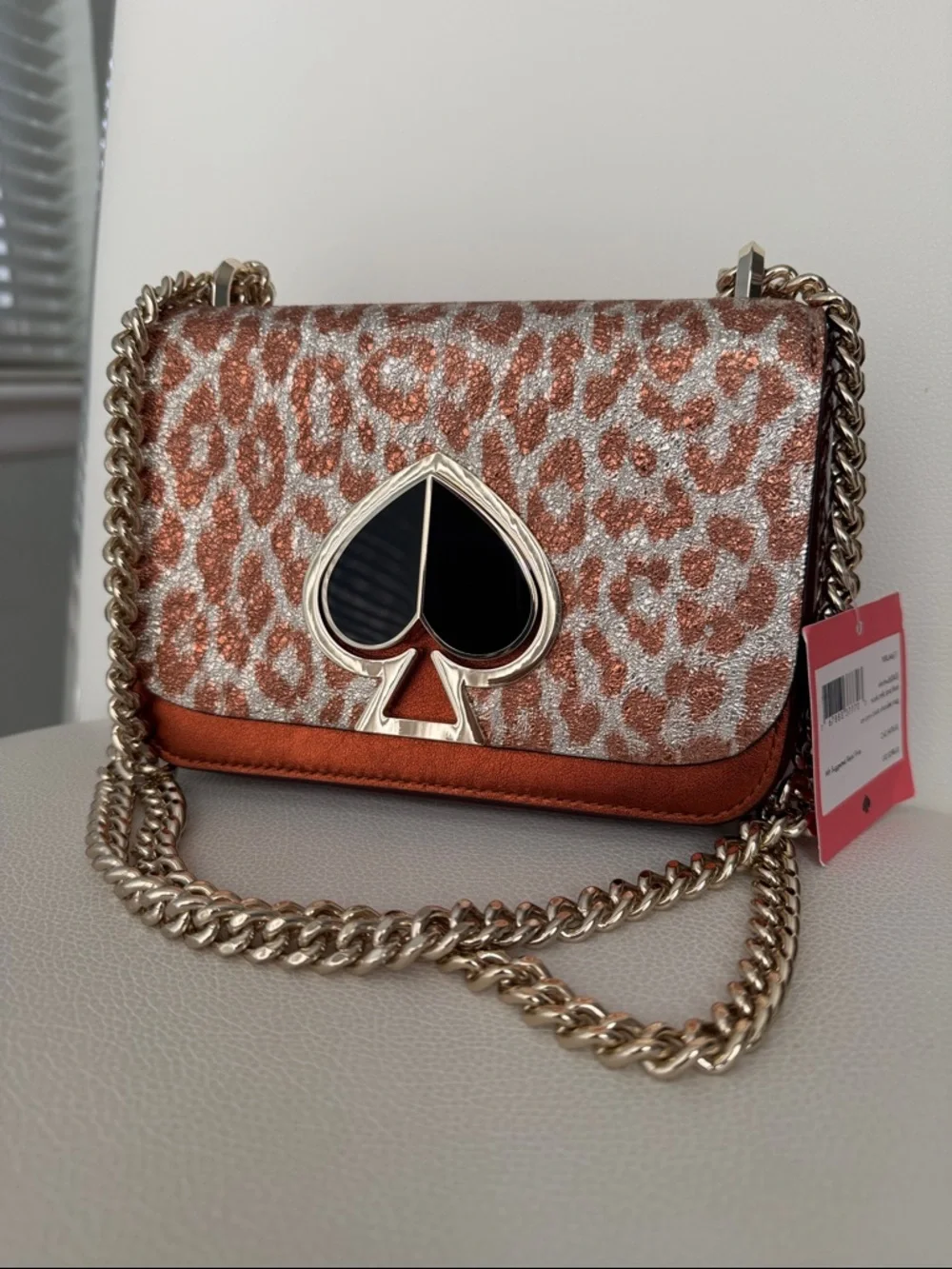 Kate Spade Nicola Metallic Leopard Twistlock Small Shoulder Bag with Chain Strap